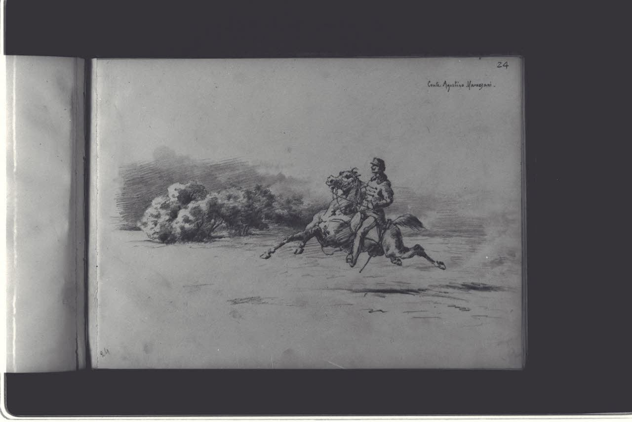 Agostino Marazzani Visconti a cavallo (disegno) di Durini, Antonio (ultimo quarto sec. XIX)