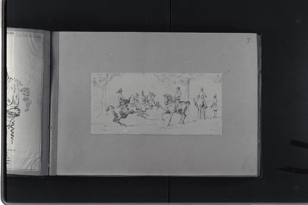 Gentiluomini e donna a cavallo (disegno) di Durini, Antonio (secc. XIX/ XX)