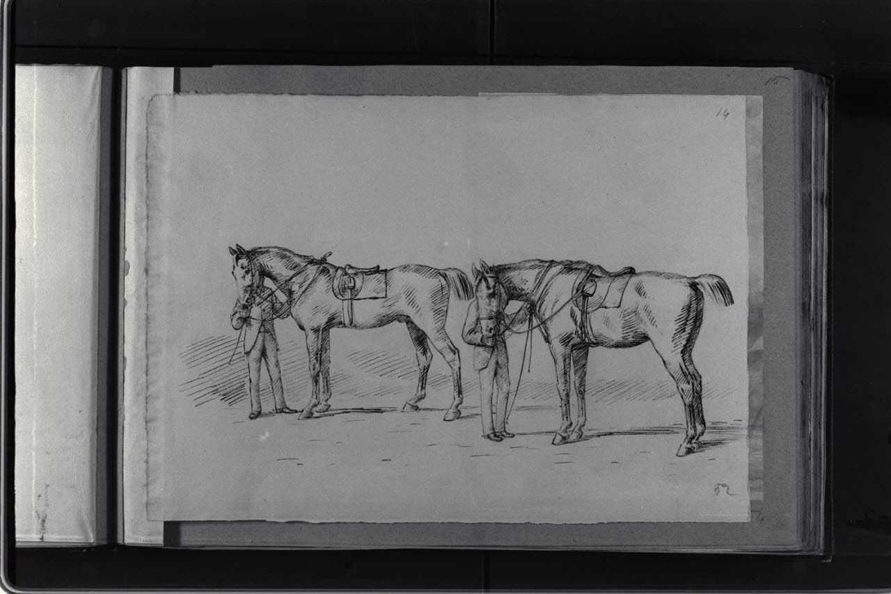 Uomini e cavalli (disegno) di Durini, Antonio (secc. XIX/ XX)