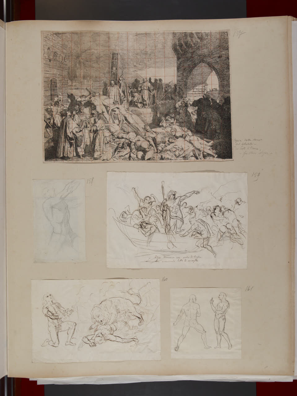 Giovani ignudi assaliti da un leone (disegno) di Sabatelli, Luigi (secc. XVIII/ XIX)