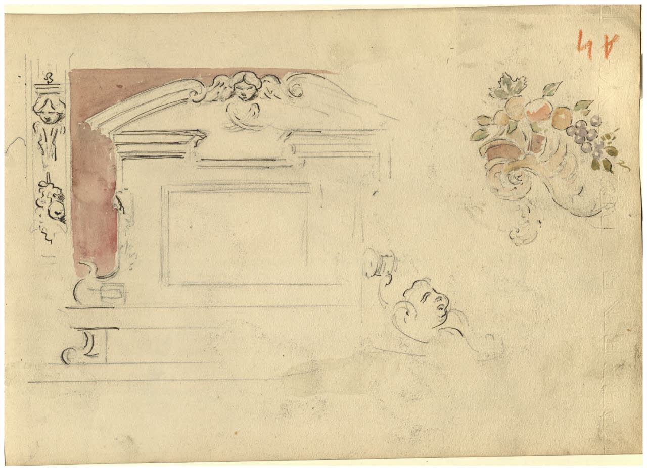 Studi di caminetto e motivo per stoffa, Studi di caminetto e motivo per stoffa (disegno) di Cagnoni, Amero (secc. XIX/ XX)