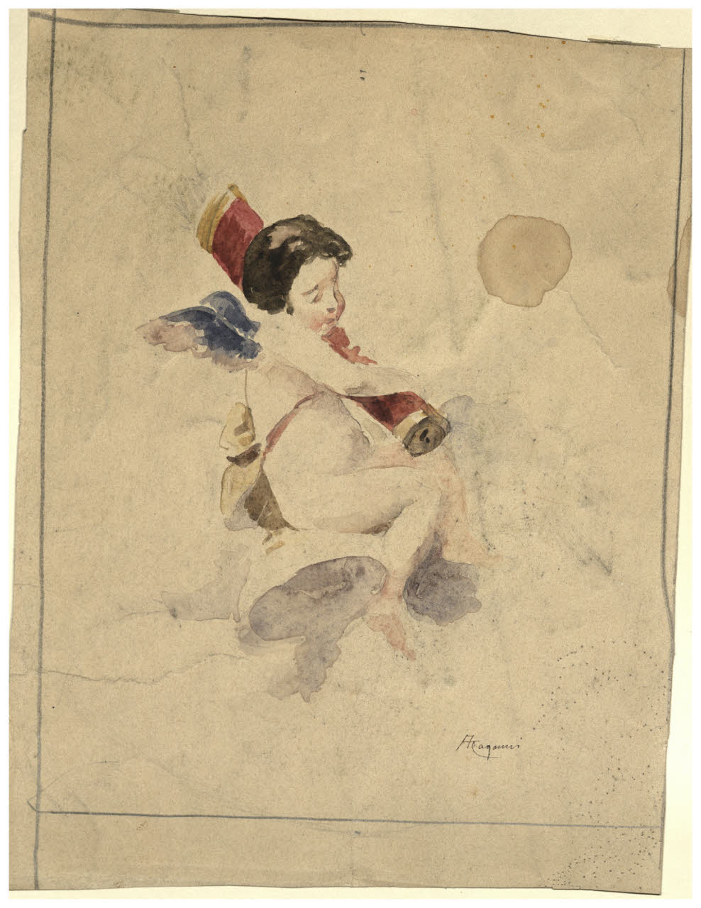 Putto con frecce, Putto con frecce (disegno) di Cagnoni, Amero (secc. XIX/ XX)