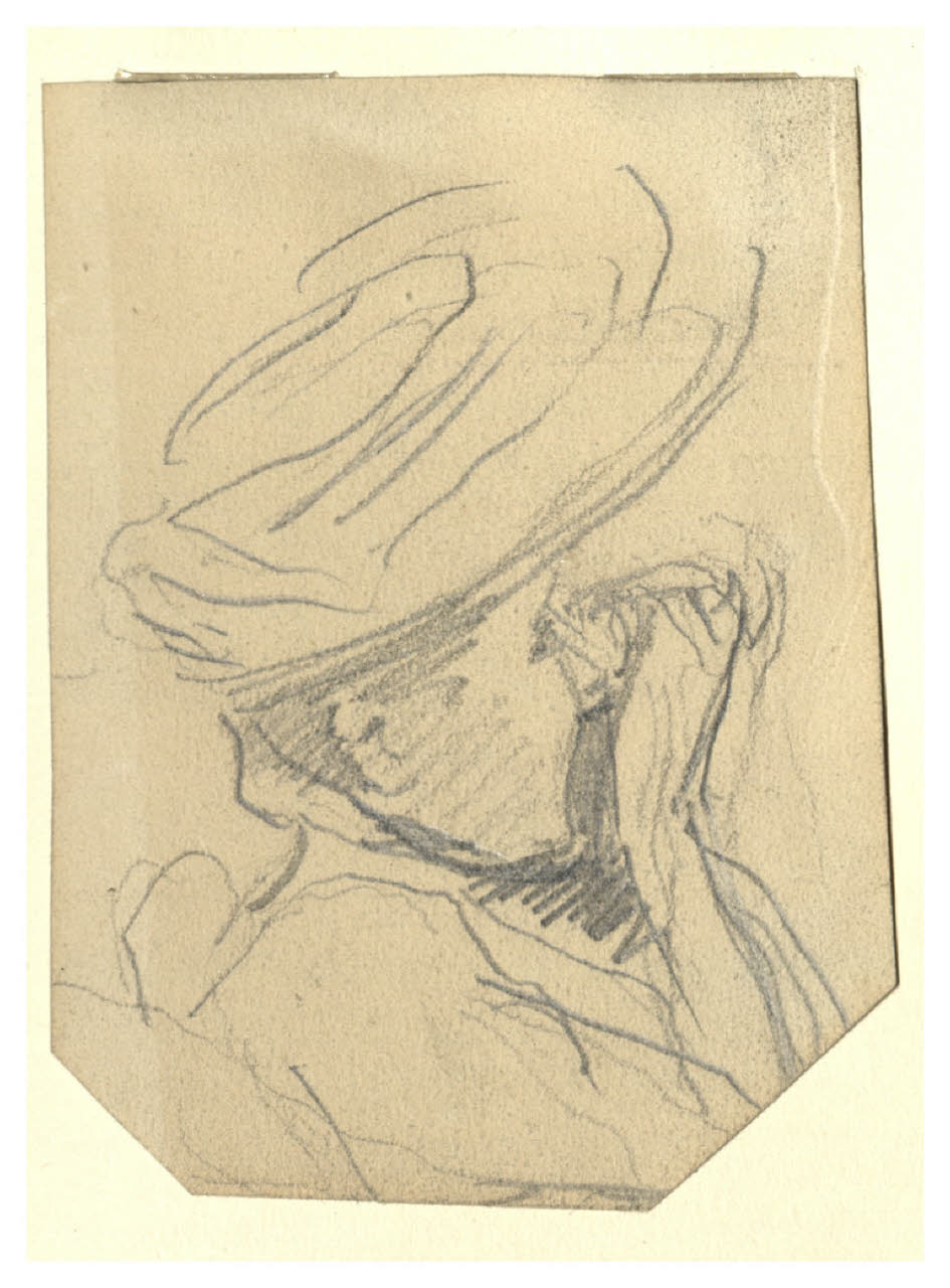 Studio per l'entract, Figura femminile in busto di profilo (disegno) di Cagnoni, Amero (secc. XIX/ XX)