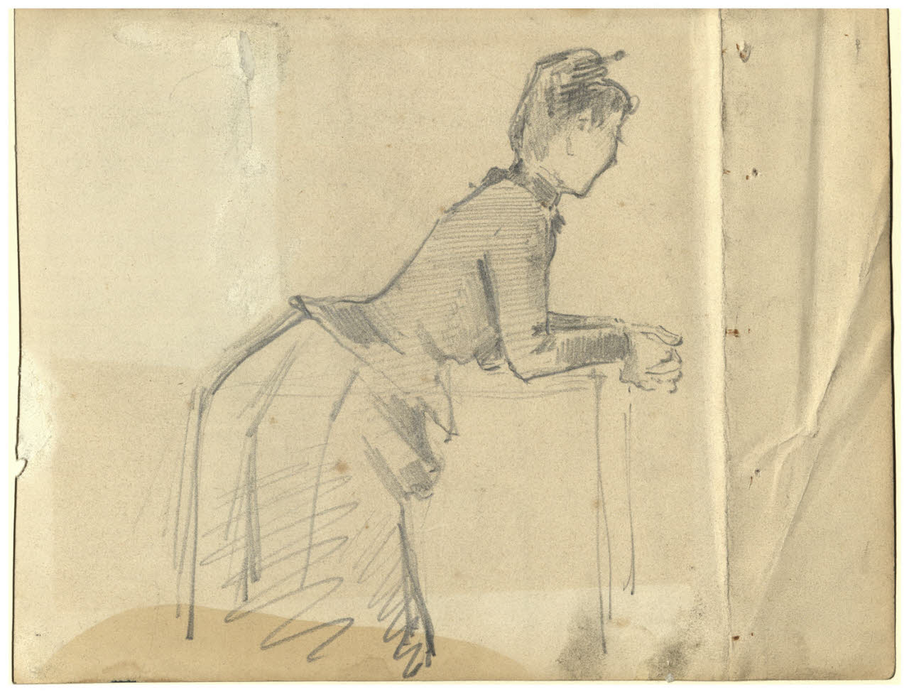 La cognata Carolina al balcone, Figura femminile inchinata (disegno) di Cagnoni, Amero (secc. XIX/ XX)