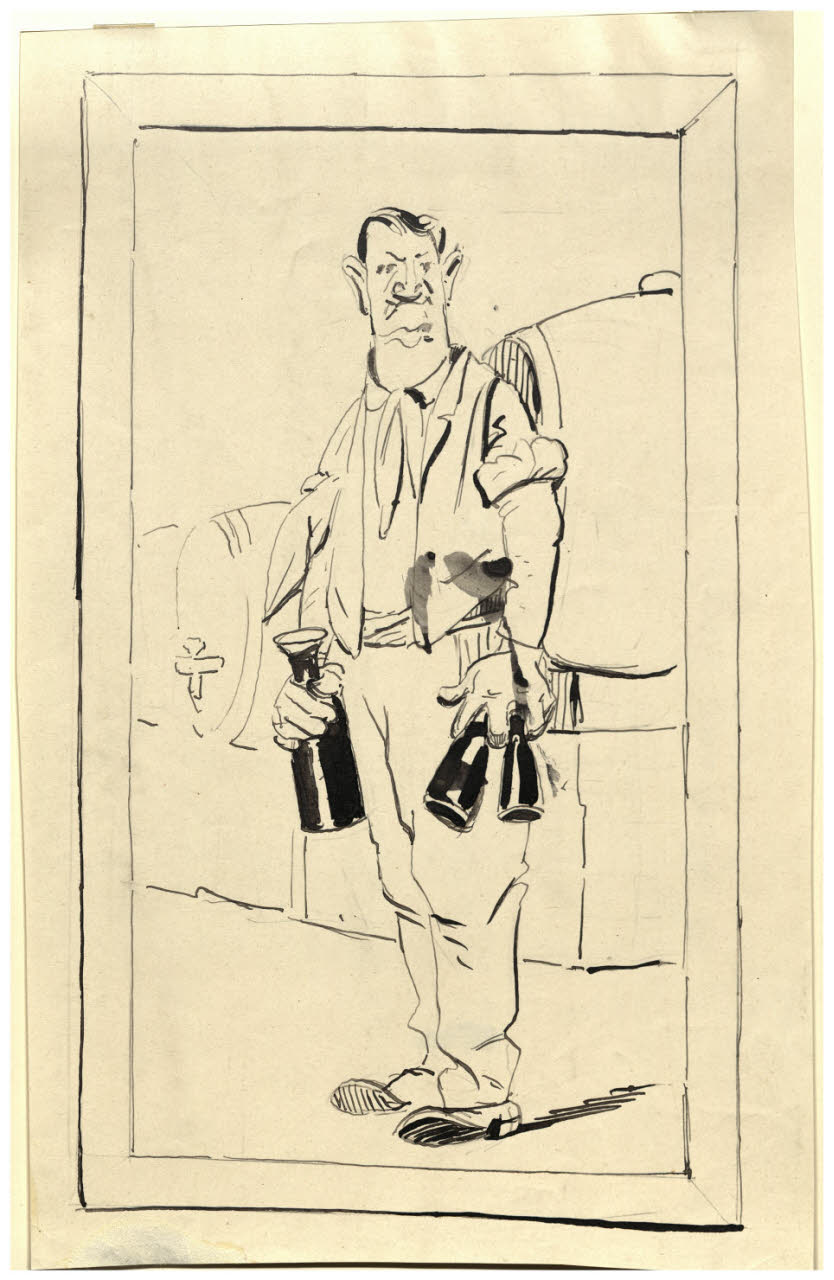 L'oste per i Popolari di Casale Olona, Figura di oste (disegno) di Cagnoni, Amero (secc. XIX/ XX)