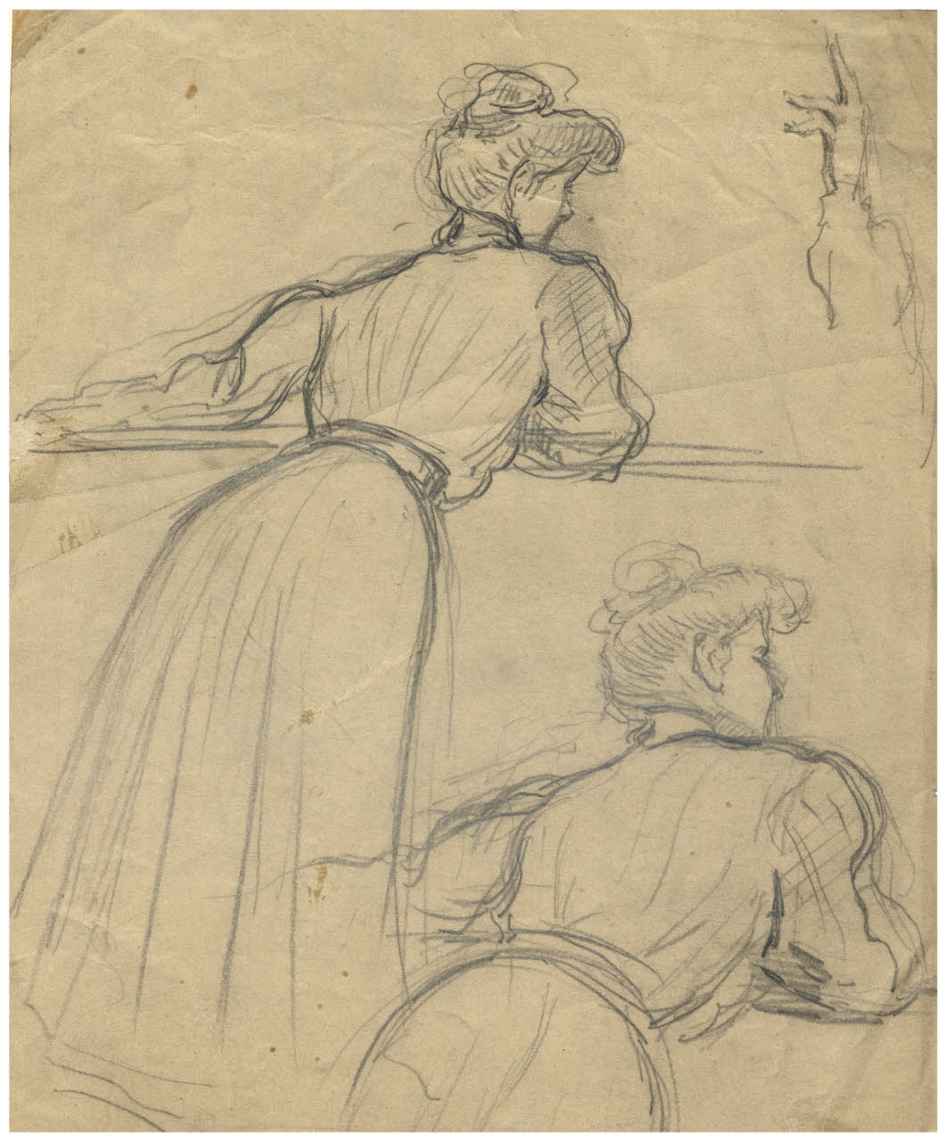 Studi di donna al balcone, Studi di donna al balcone (disegno) di Cagnoni, Amero (secc. XIX/ XX)