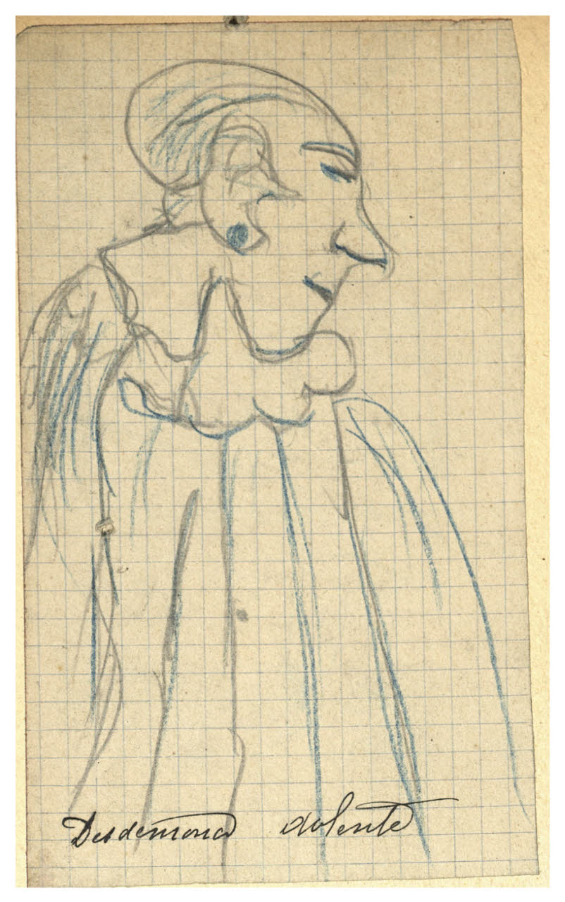 Caricatura di figuretta in costume, Caricatura di figuretta in costume (disegno) di Cagnoni, Amero (secc. XIX/ XX)