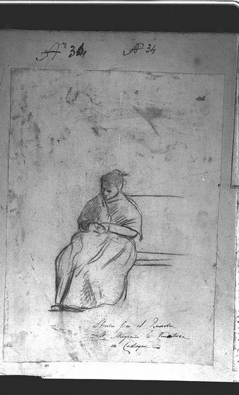 Figura femminile seduta, Figura femminile seduta (disegno) di Cagnoni, Amero (secc. XIX/ XX)