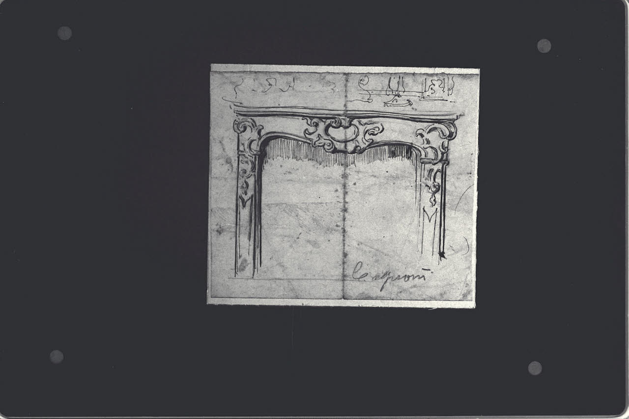 Studio di cornice di caminetto, Studio di cornice di caminetto (disegno) di Cagnoni, Amero (secc. XIX/ XX)