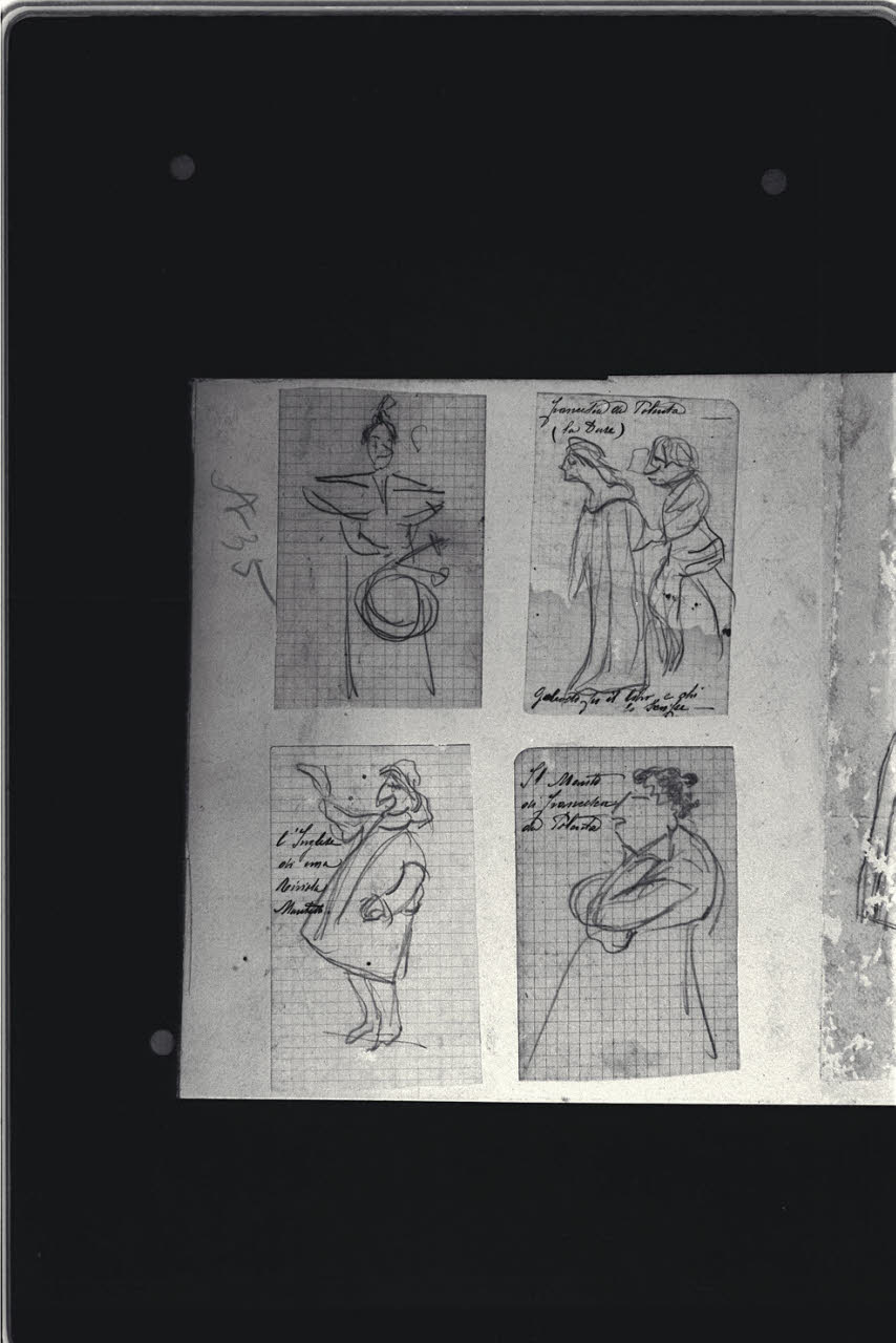 Schizzo caricaturale di figura in costume, Schizzo caricaturale di figura in costume (disegno) di Cagnoni, Amero (secc. XIX/ XX)