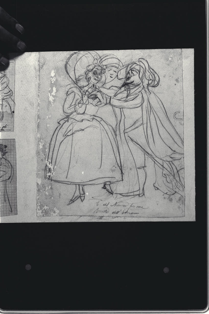 Schizzo caricaturale di figura in costume, Schizzo caricaturale di figura in costume (disegno) di Cagnoni, Amero (secc. XIX/ XX)