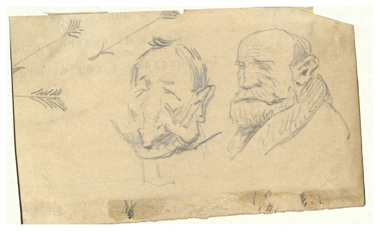 Due soci della Patriottica, Studi caricaturali di teste maschile (disegno) di Cagnoni, Amero (secc. XIX/ XX)