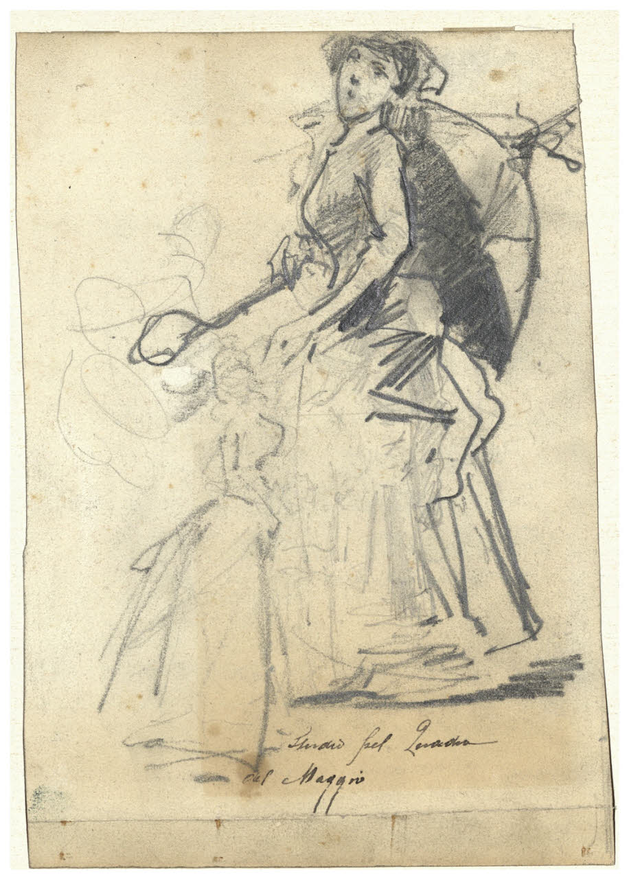 Studio per "Maggio ai Giardini Publici", Figura femminile (disegno) di Cagnoni, Amero (secc. XIX/ XX)