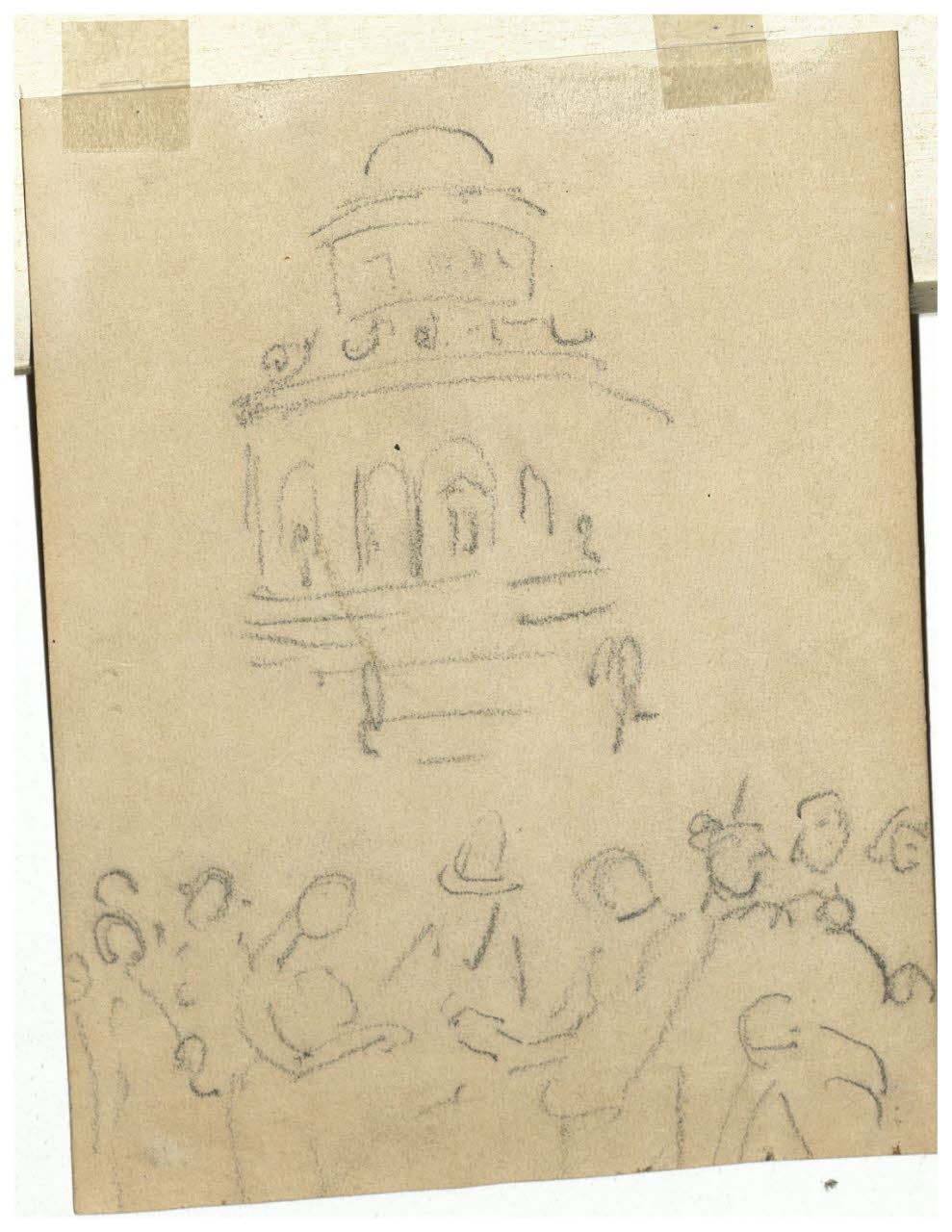 Tempio con folla davanti, Tempio con folla davanti (disegno) di Cagnoni, Amero (secc. XIX/ XX)