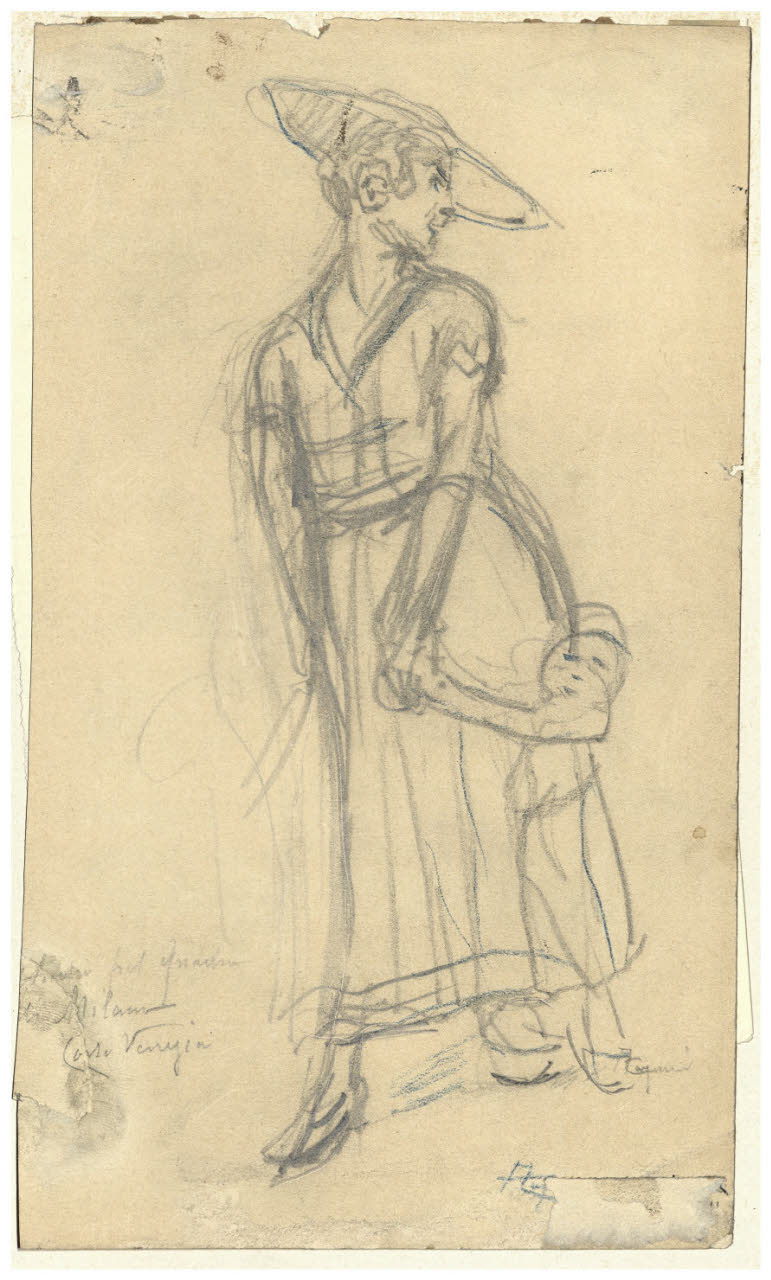 Studio di figura femminile con bambino, Figura femminile con bambino (disegno) di Cagnoni, Amero (secc. XIX/ XX)