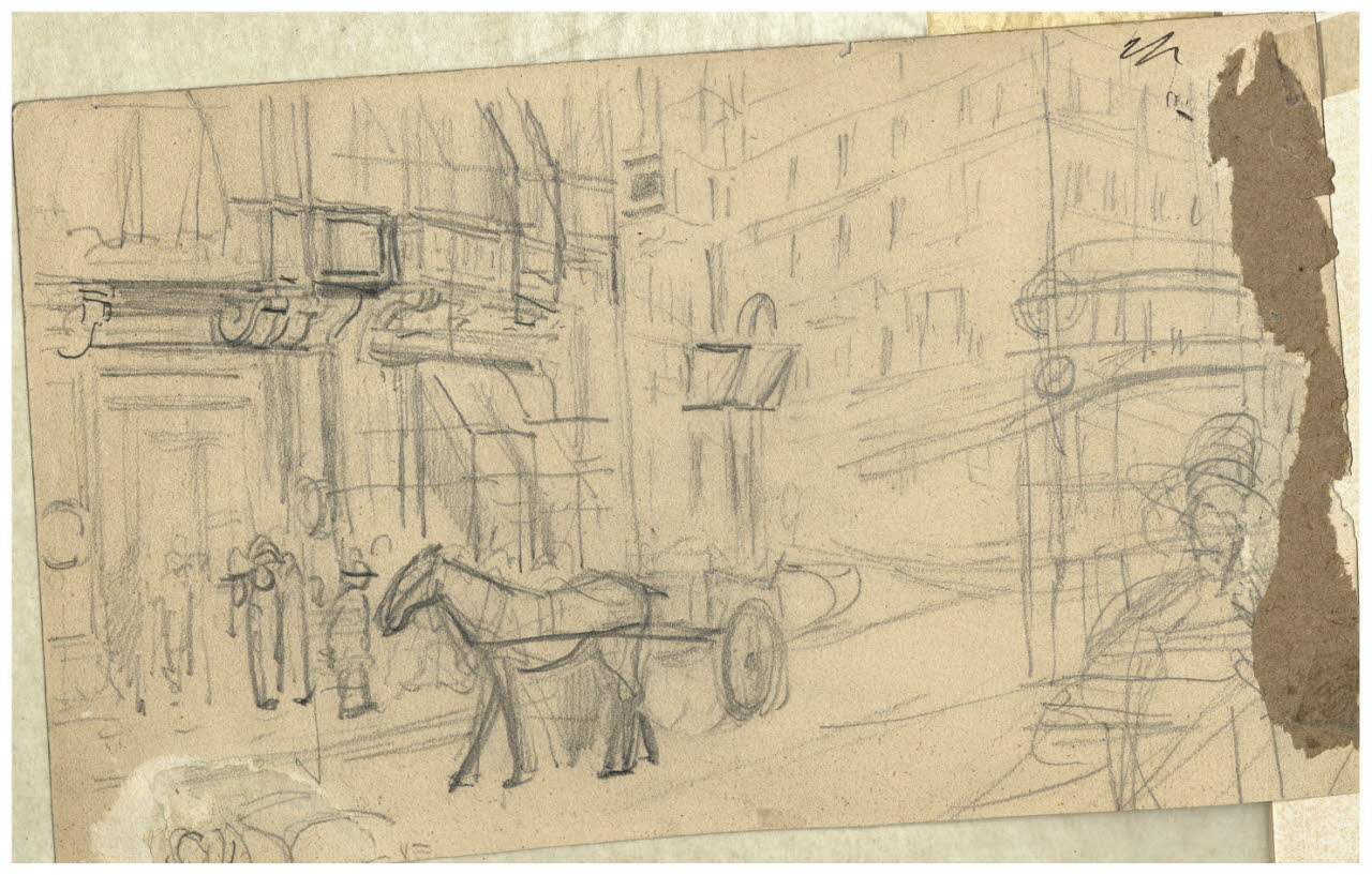 Scena di strada, Scena di strada (disegno) di Cagnoni, Amero (secc. XIX/ XX)