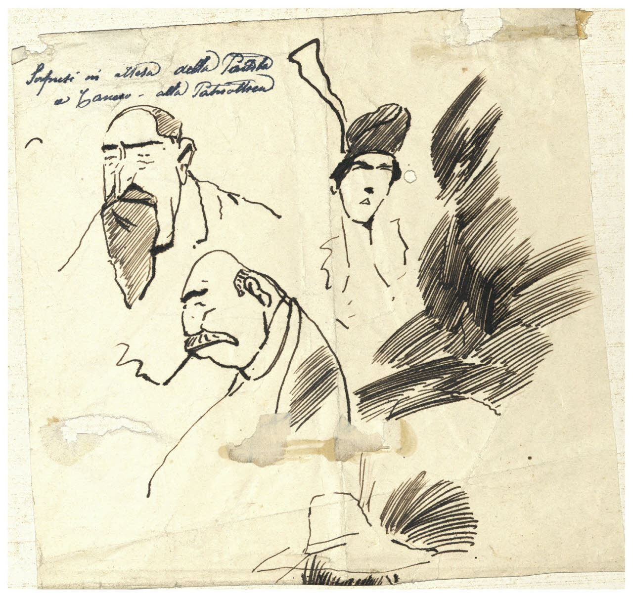 Studi caricaturali di soci della Patriottica, Studi caricaturali di soci della Patriottica (disegno) di Cagnoni, Amero (secc. XIX/ XX)