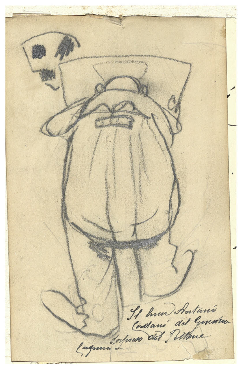 Figura caricaturale di schiena, Figura caricaturale di schiena (disegno) di Cagnoni, Amero (secc. XIX/ XX)