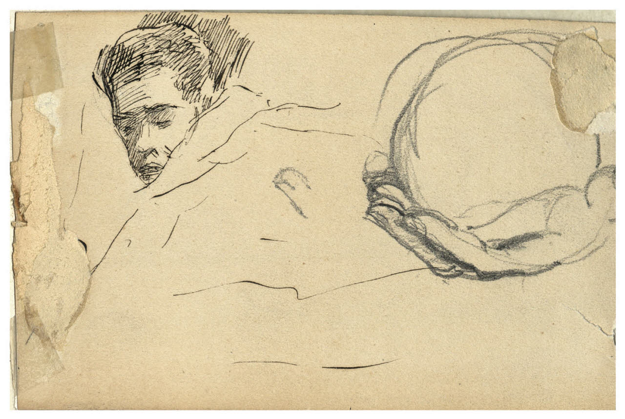 Donna che dorme e mano che tiene una palla, Donna che dorme e mano che tiene una palla (disegno) di Cagnoni, Amero (secc. XIX/ XX)