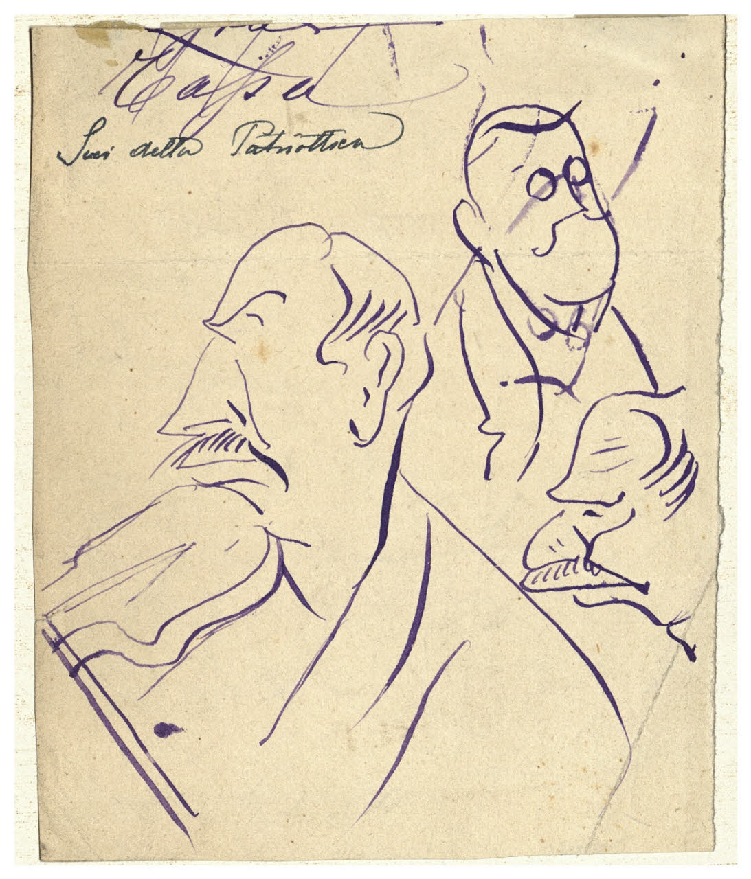 Tre caricature di teste maschili, Tre caricature di teste maschili (disegno) di Cagnoni, Amero (secc. XIX/ XX)