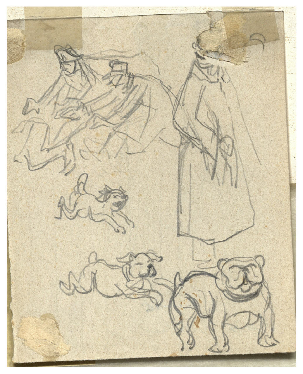 Studi di poliziotti e cani, Studi di poliziotti e cani (disegno) di Cagnoni, Amero (secc. XIX/ XX)