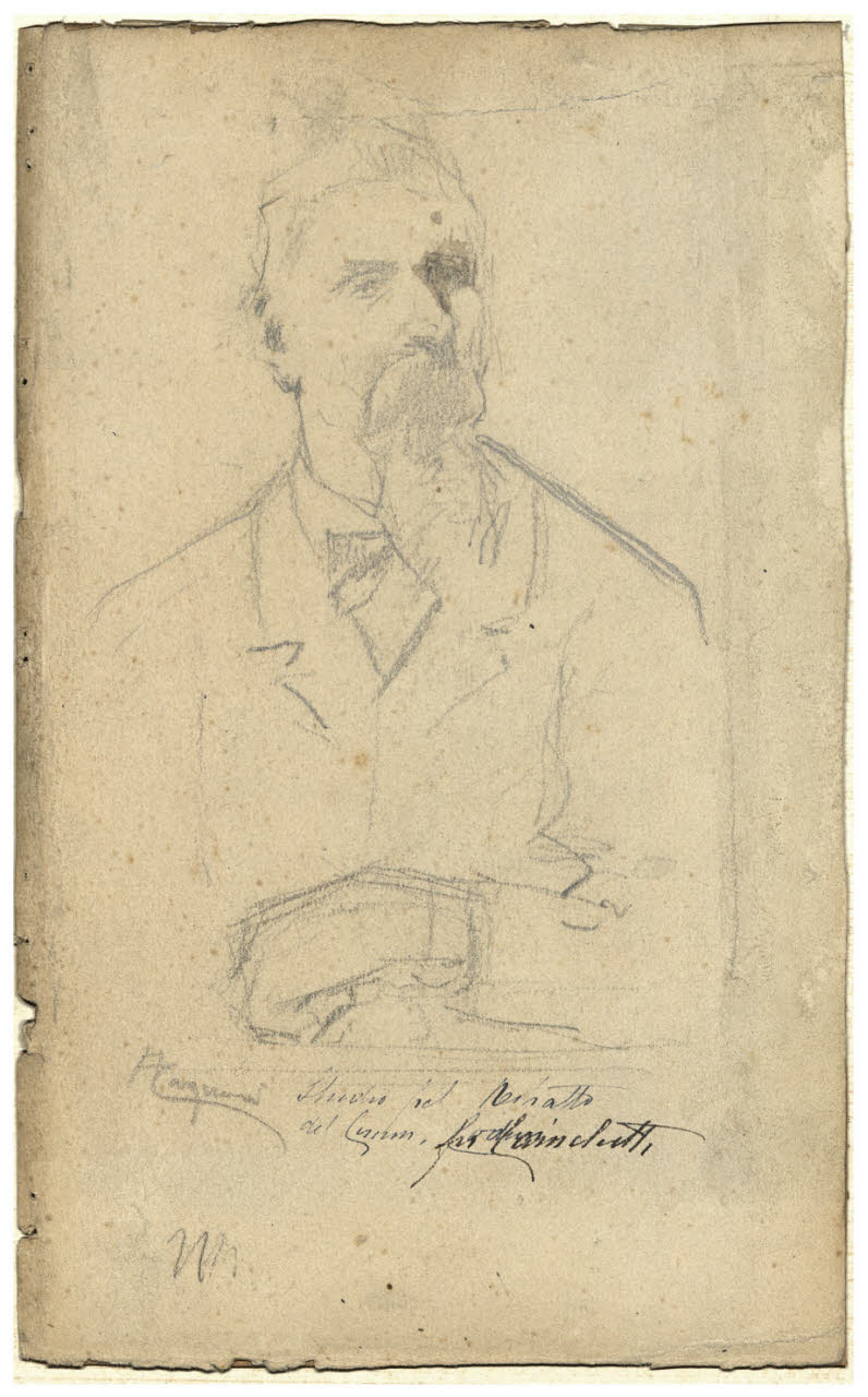 Ritratto maschile ("Il signor Camelutto(?)", vedi nota ms. della vedova), Ritratto maschile ("Il signor Camelutto(?)", vedi nota ms. della vedova) (disegno) di Cagnoni, Amero (secc. XIX/ XX)