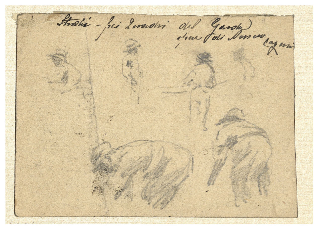 Pescatori, Studi di figurette (disegno) di Cagnoni, Amero (secc. XIX/ XX)