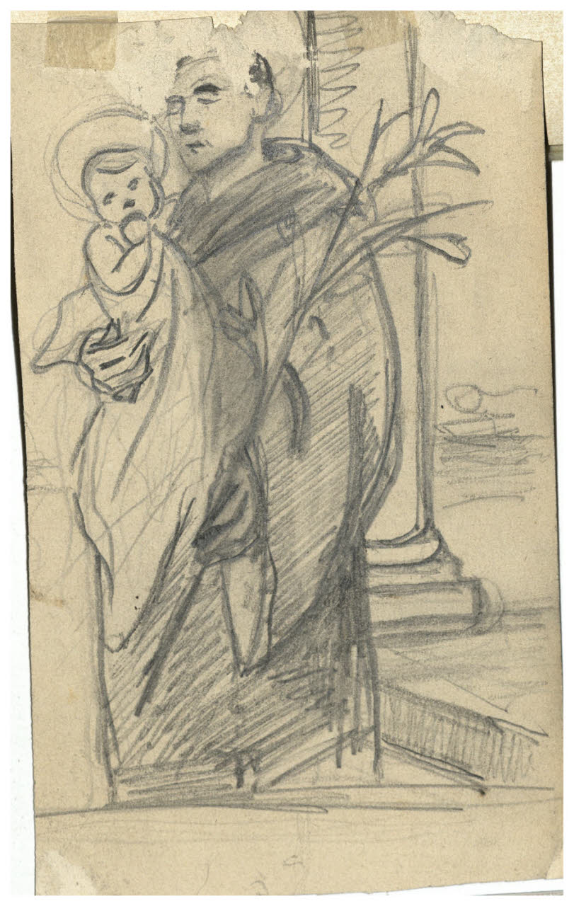 S. Antonio con Gesù Bambino, S. Antonio con Gesù Bambino (disegno) di Cagnoni, Amero (secc. XIX/ XX)