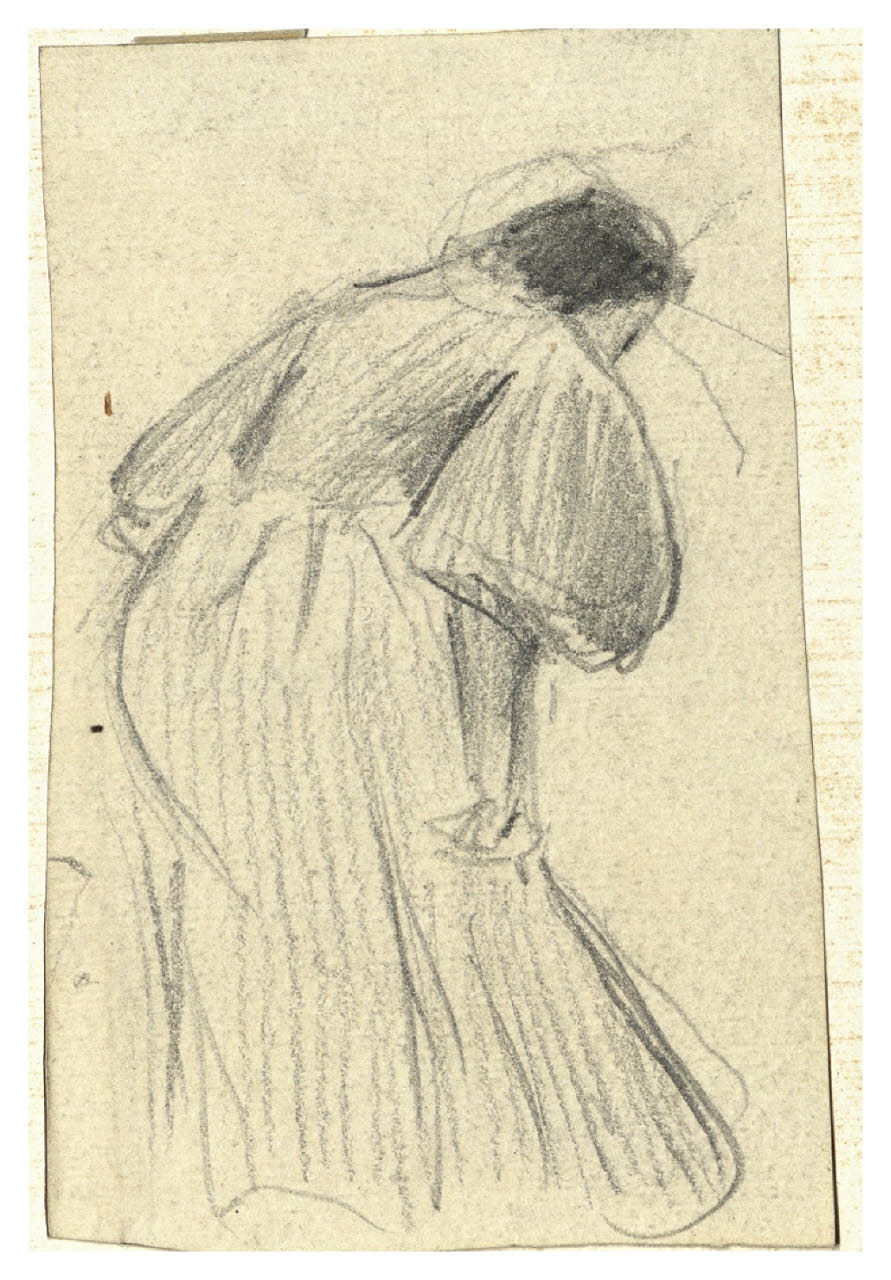 Figura femminile che innaffia i fiori, Figura femminile (disegno) di Cagnoni, Amero (secc. XIX/ XX)