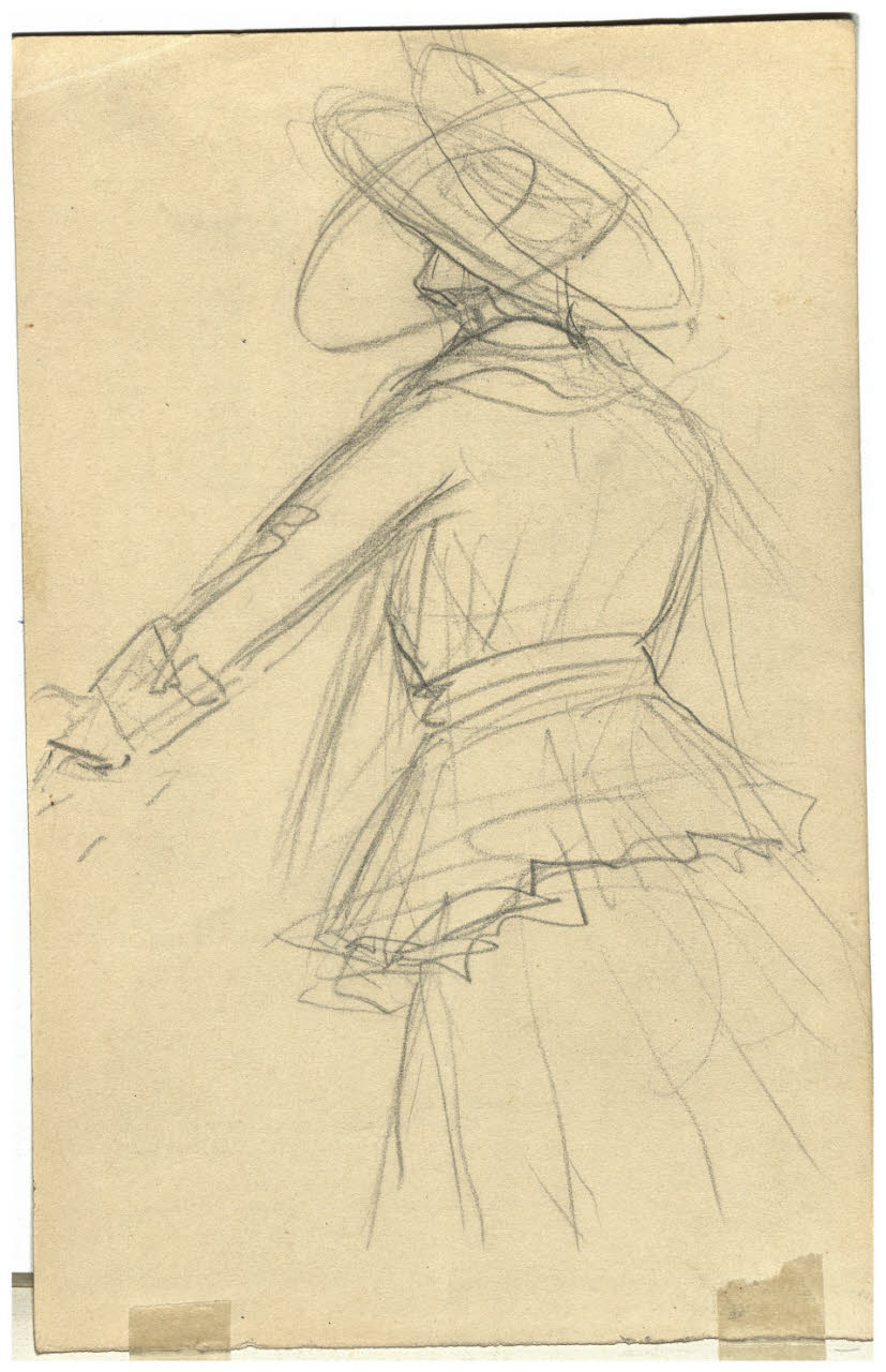 Figura femminile di schiena, Figura femminile di schiena (disegno) di Cagnoni, Amero (secc. XIX/ XX)