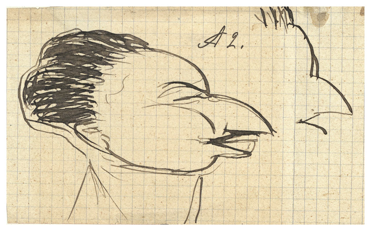 Caricatura di testa maschile di profilo, Caricatura di testa maschile di profilo (disegno) di Cagnoni, Amero (secc. XIX/ XX)