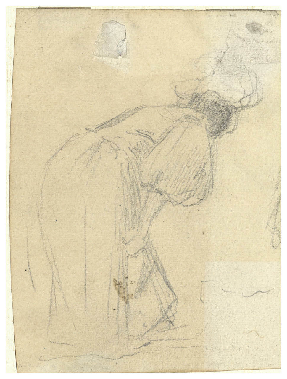 Figura femminile inchinata, Figura femminile inchinata (disegno) di Cagnoni, Amero (secc. XIX/ XX)