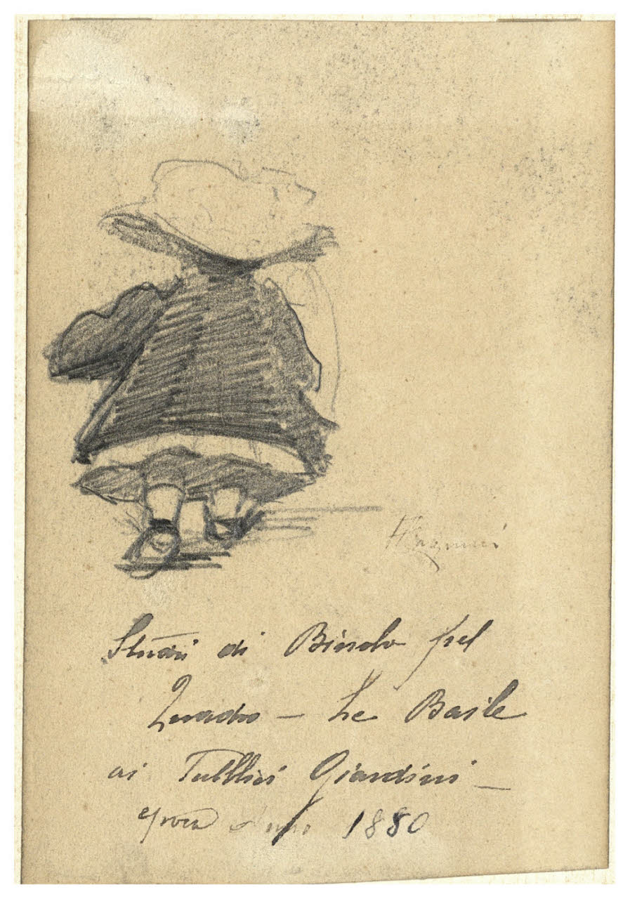 Studio di bimba di schiena, bambina (disegno) di Cagnoni, Amero (secc. XIX/ XX)