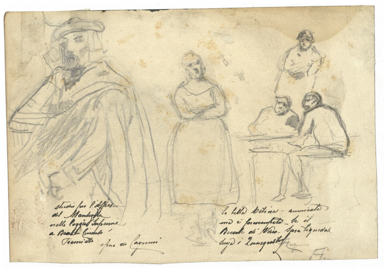 Studio per il ritratto di Mantegna, studi di figure (disegno) di Cagnoni, Amero (secc. XIX/ XX)