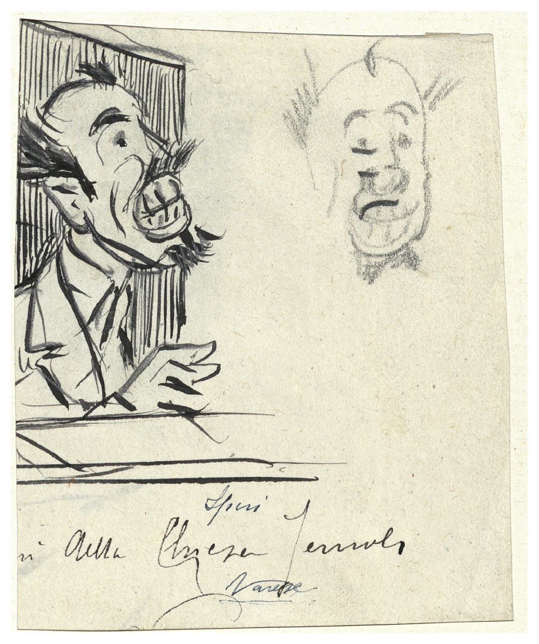 Il cassiere, Due studi caricaturali (disegno) di Cagnoni, Amero (secc. XIX/ XX)