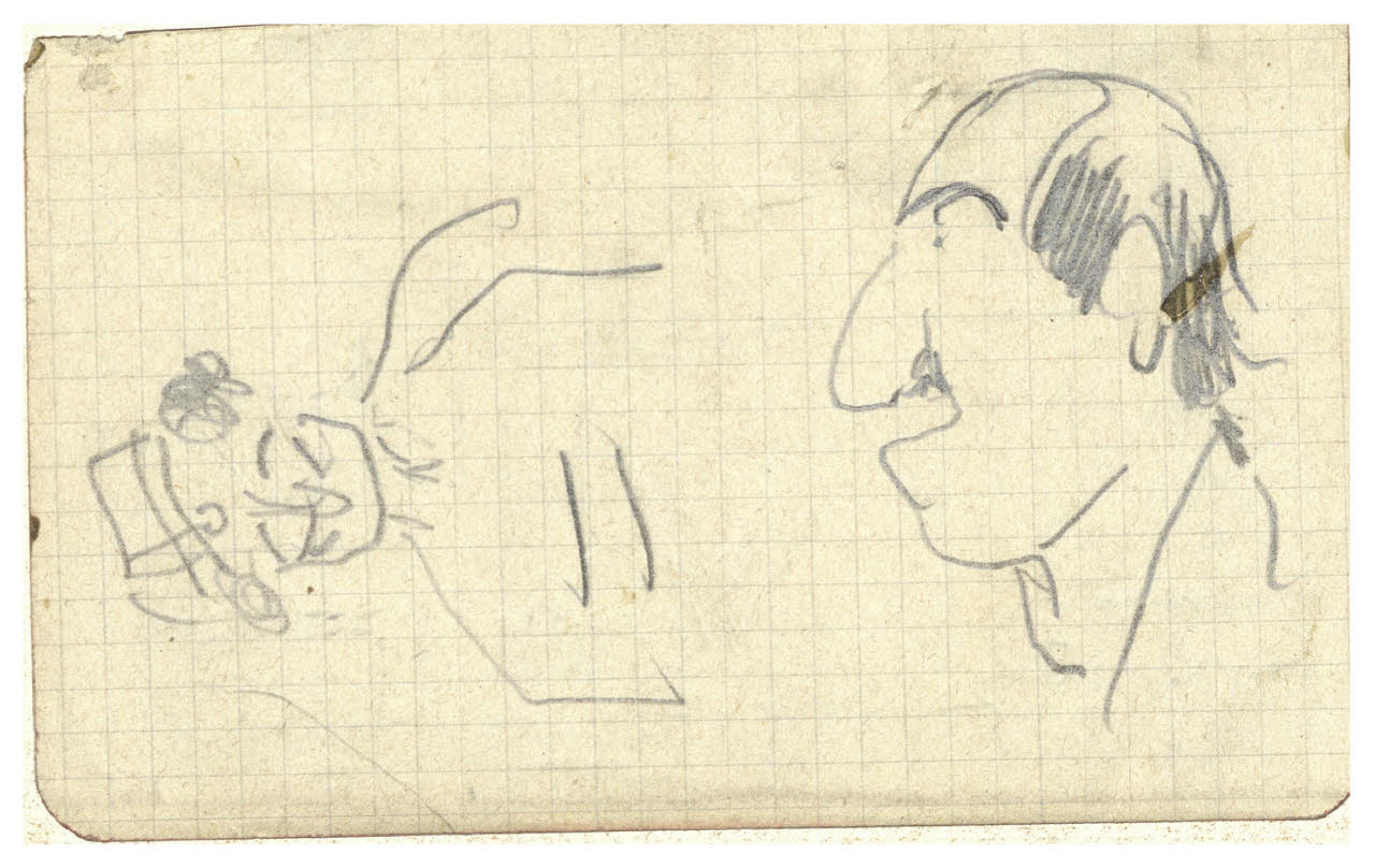 Caricatura di testa maschile di profilo e schizzo caricaturale, Caricatura di testa maschile di profilo e schizzo caricaturale (disegno) di Cagnoni, Amero (secc. XIX/ XX)