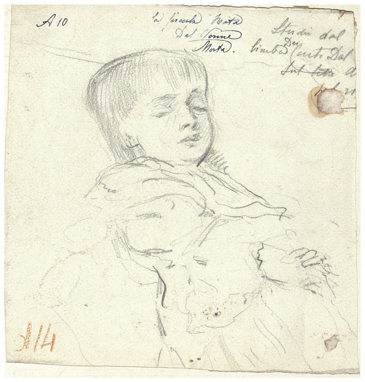 Bambina sul letto di morte, Bambina sul letto di morte (disegno) di Cagnoni, Amero (secc. XIX/ XX)