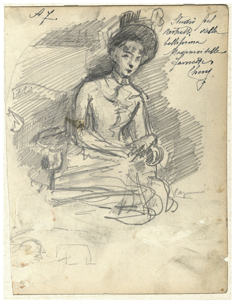 Mademoiselle Jannette Cheny, Figura femminile (disegno) di Cagnoni, Amero (secc. XIX/ XX)
