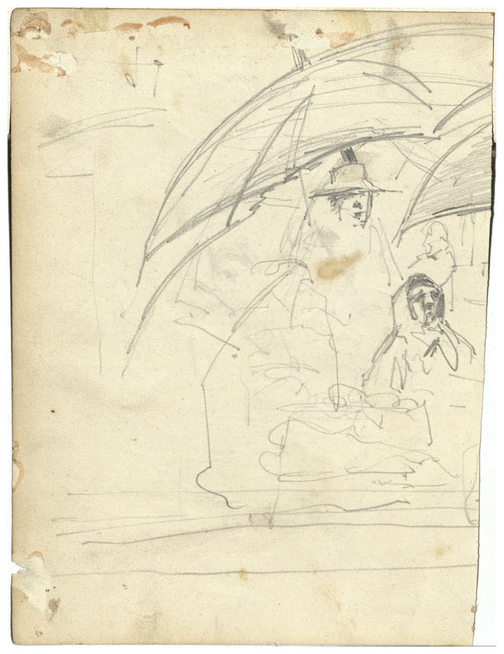 Figure sotto gli ombrelloni, Figure sotto gli ombrelloni (disegno) di Cagnoni, Amero (secc. XIX/ XX)