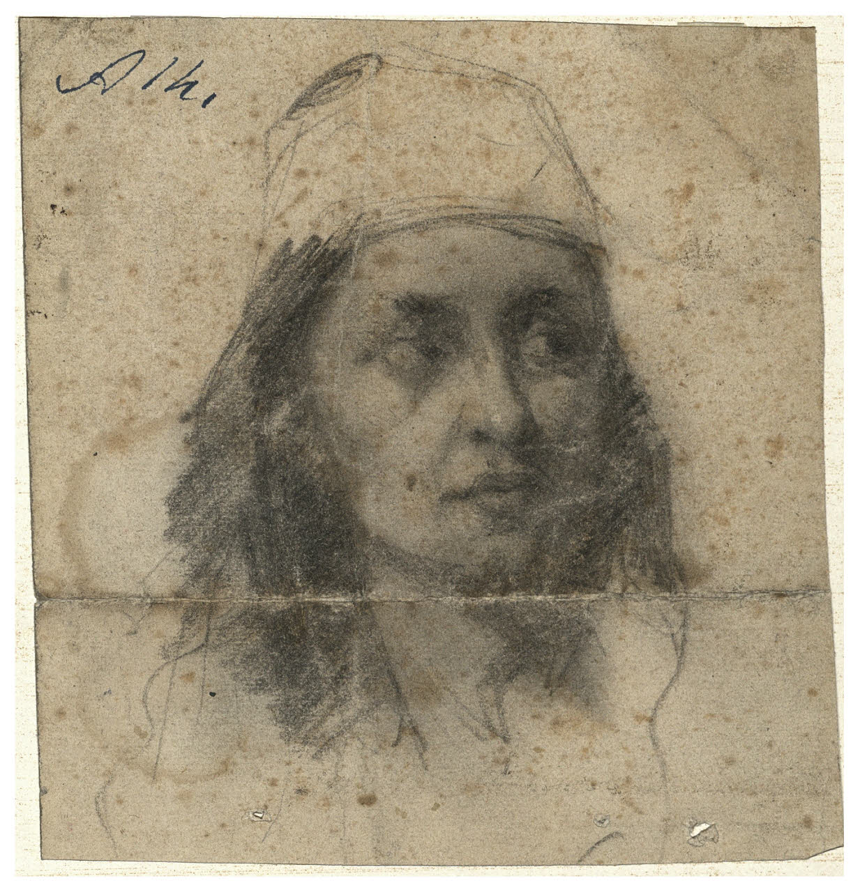 Testa con cappello, Testa con cappello (disegno) di Cagnoni, Amero (secc. XIX/ XX)