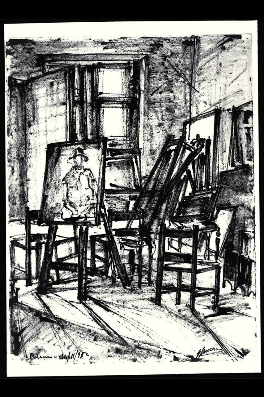Interno Sala Pittura - Accademia Belle Arti - Palermo (disegno) di Spinoccia, Giuseppe (sec. XX)