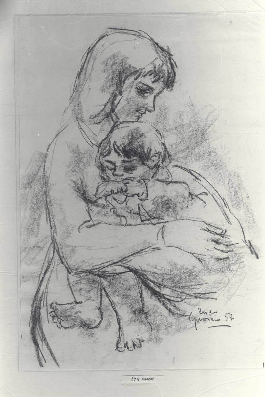 Donna con bimbo (disegno) di Gazziero, Ermes (sec. XX)