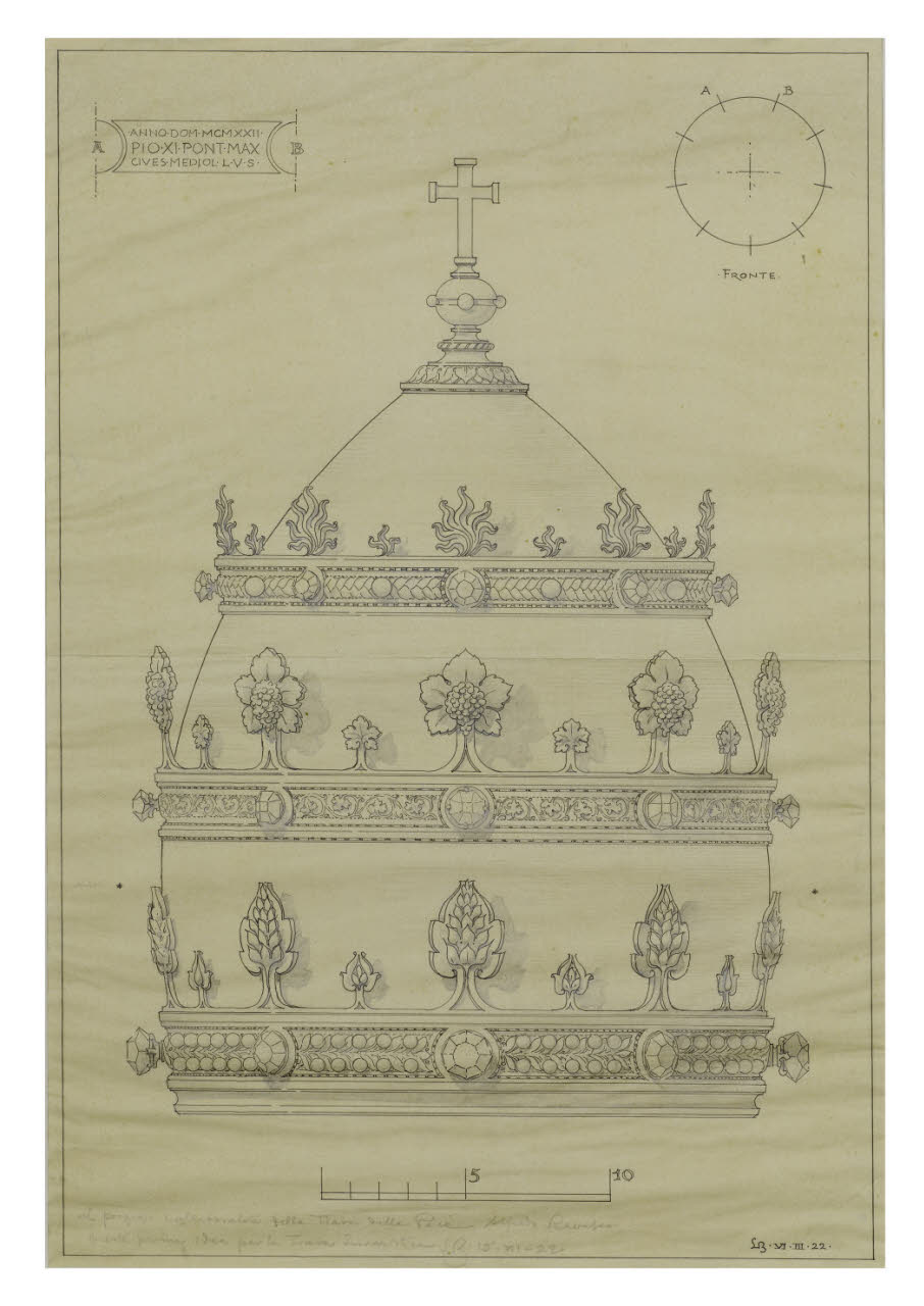 Tiara di Pio XI. Vista frontale (disegno) di Beltrami, Luca (sec. XX)