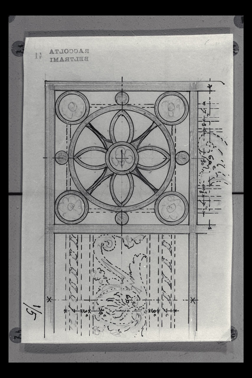 Soluzione d'angolo della decorazione dei velari nella Nuova Pinacoteca Vaticana (disegno) di Beltrami, Luca (sec. XX)
