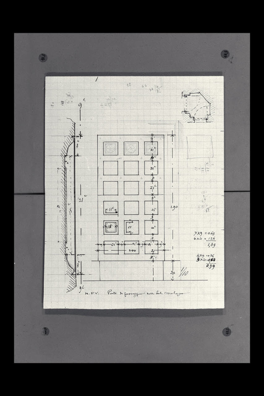 Alzato della porta di passaggio della Sala Melozzo nella Nuova Pinacoteca Vaticana (disegno) di Beltrami, Luca (sec. XX)