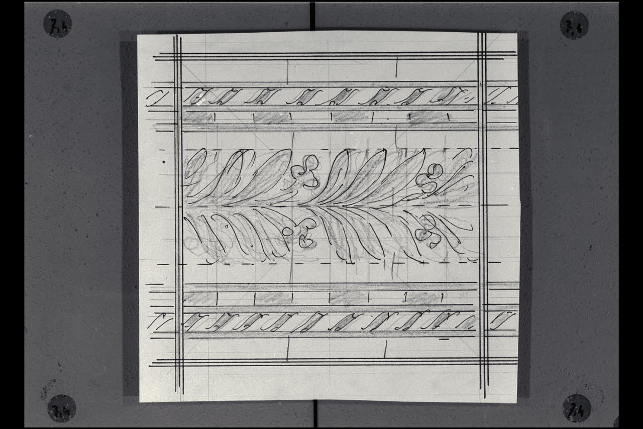 Riquadro laterale della decorazione dei velari nella Nuova Pinacoteca Vaticana (disegno) di Beltrami, Luca (sec. XX)