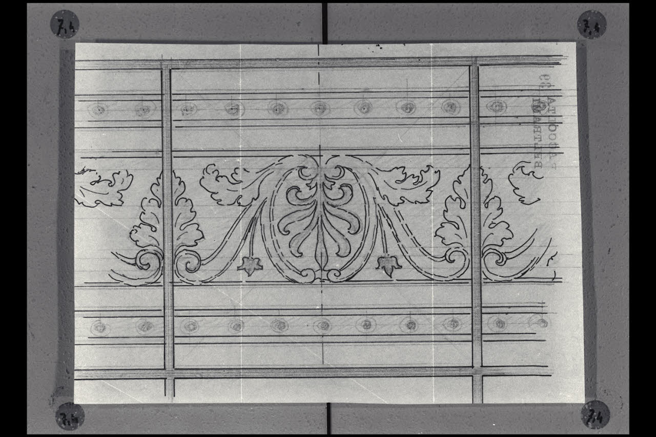 Riquadro laterale della decorazione dei velari nella Nuova Pinacoteca Vaticana (disegno) di Beltrami, Luca (sec. XX)