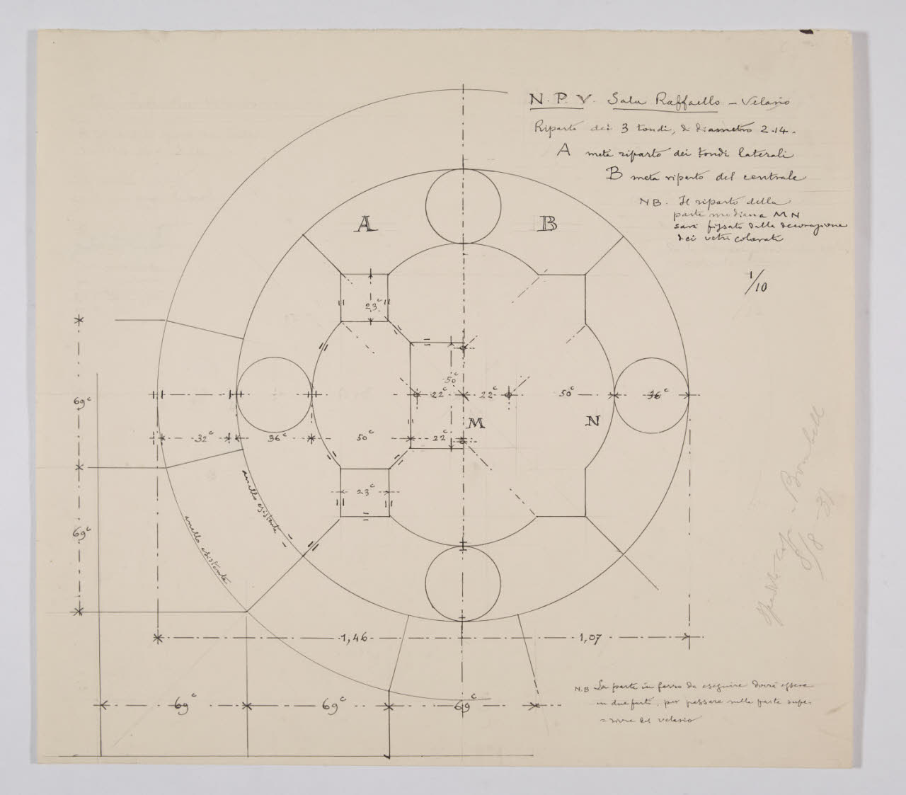 Velario della sala Raffaello nella Nuova Pinacoteca Vaticana (disegno) di Beltrami, Luca (ca. 1929 - ca. 1931)