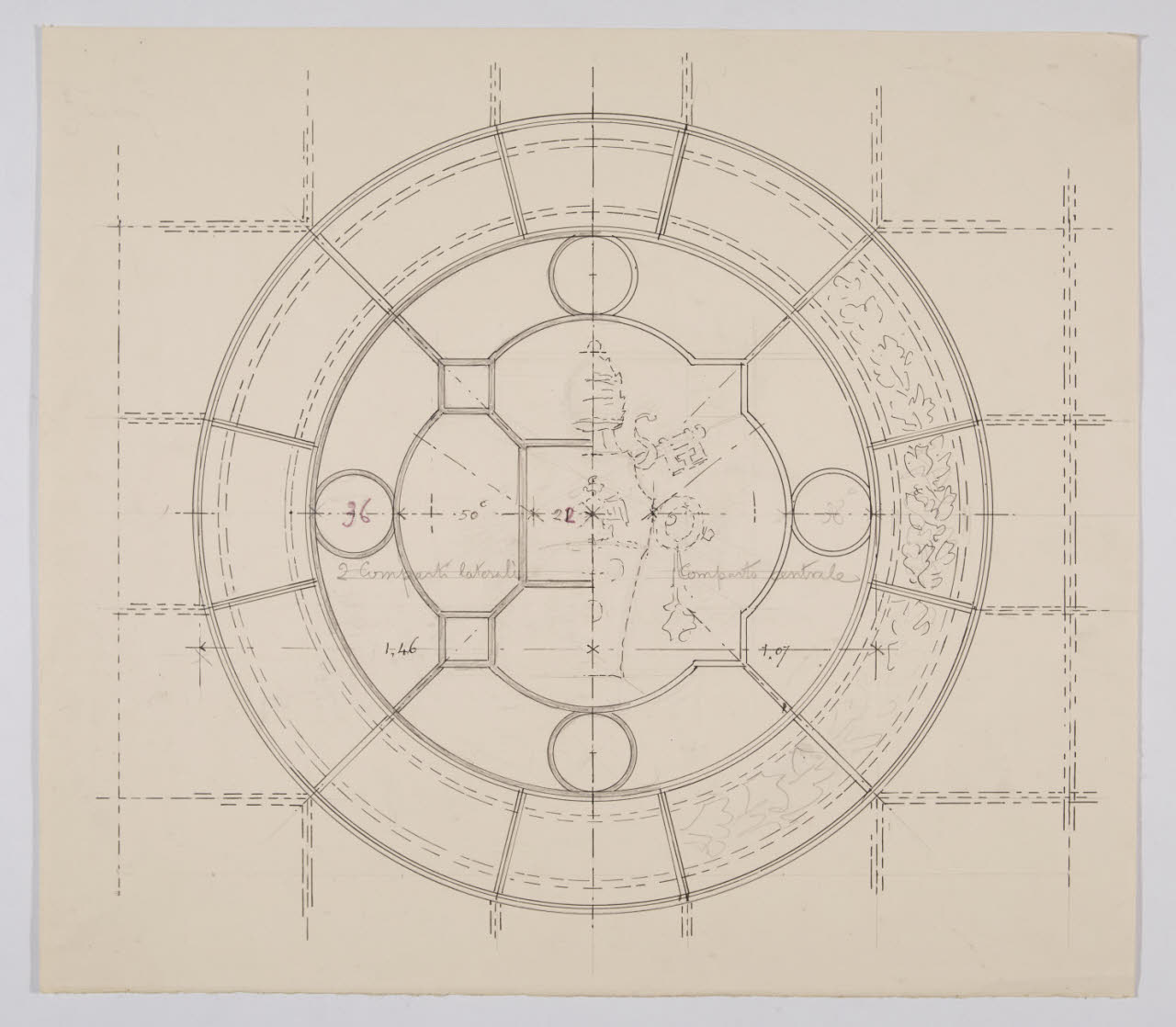 Tondo del velario centrale della sala Raffaello nella Nuova Pinacoteca Vaticana (disegno) di Beltrami, Luca (sec. XX)