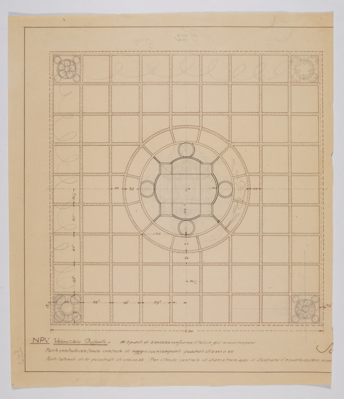 Velario centrale della sala Raffaello nella Nuova Pinacoteca Vaticana (disegno) di Beltrami, Luca (sec. XX)
